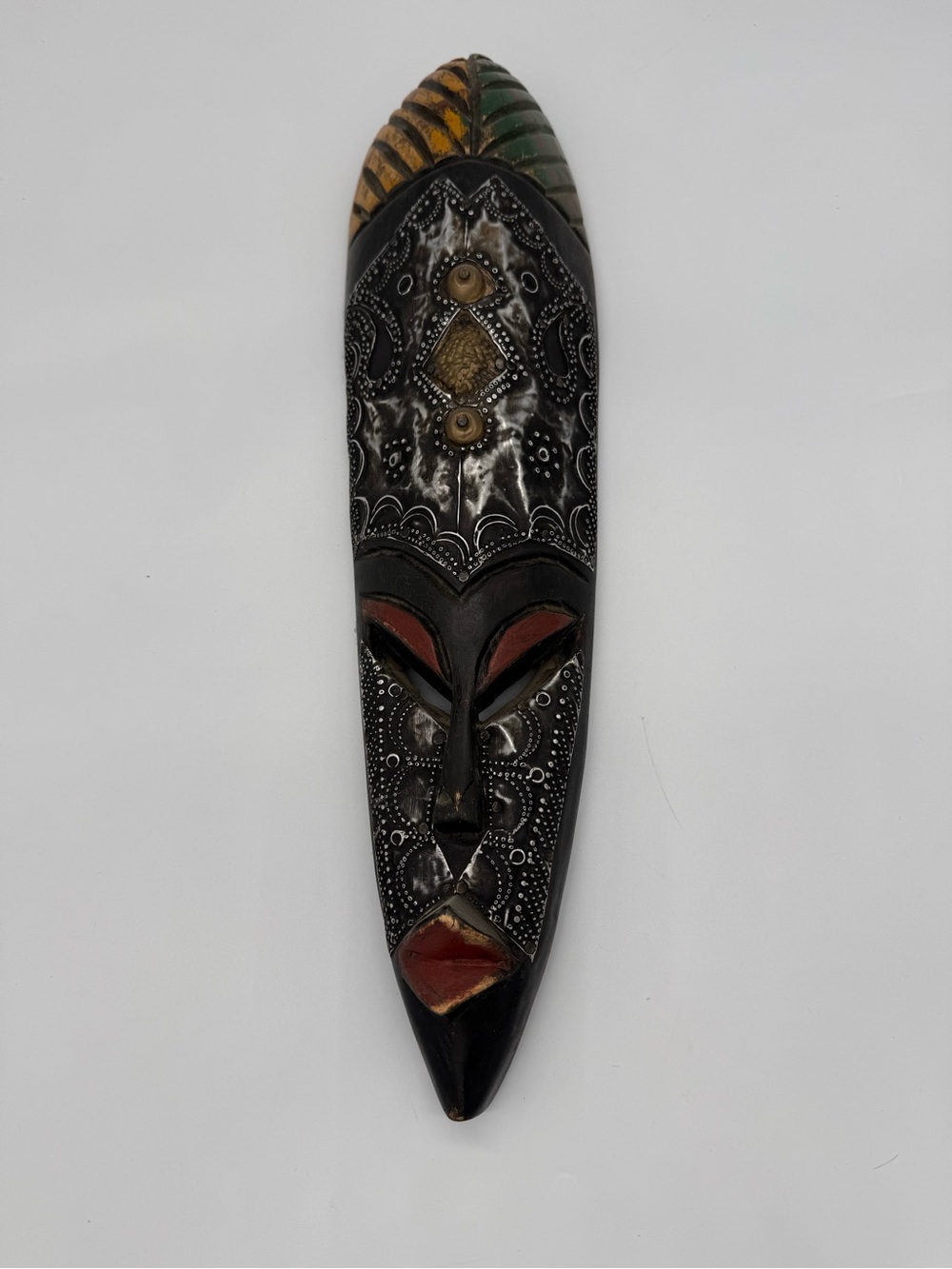 Ghana Carved Wooden African Mask with Red and Gold Accents